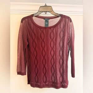 Lafayette 148 Intarsia Double Layer Wine/Berry/Raisin Holiday Cable
Sweater - M